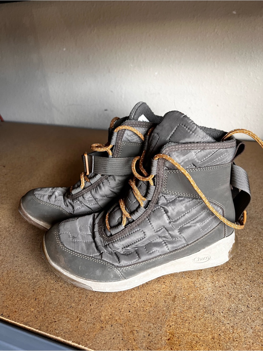 Chaco Gray Women’s Winter Boots with Gold Laces